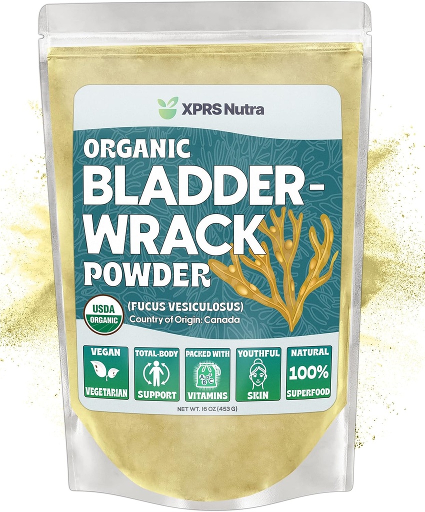XPRS Nutra poudre de bladderwrack biologique (Fucus Vesiculosus) - Premium poudre de bladderwrack biologique pour la peau Glowing - Vegan Friendly Bladderwrack supplément iode (16 once)
