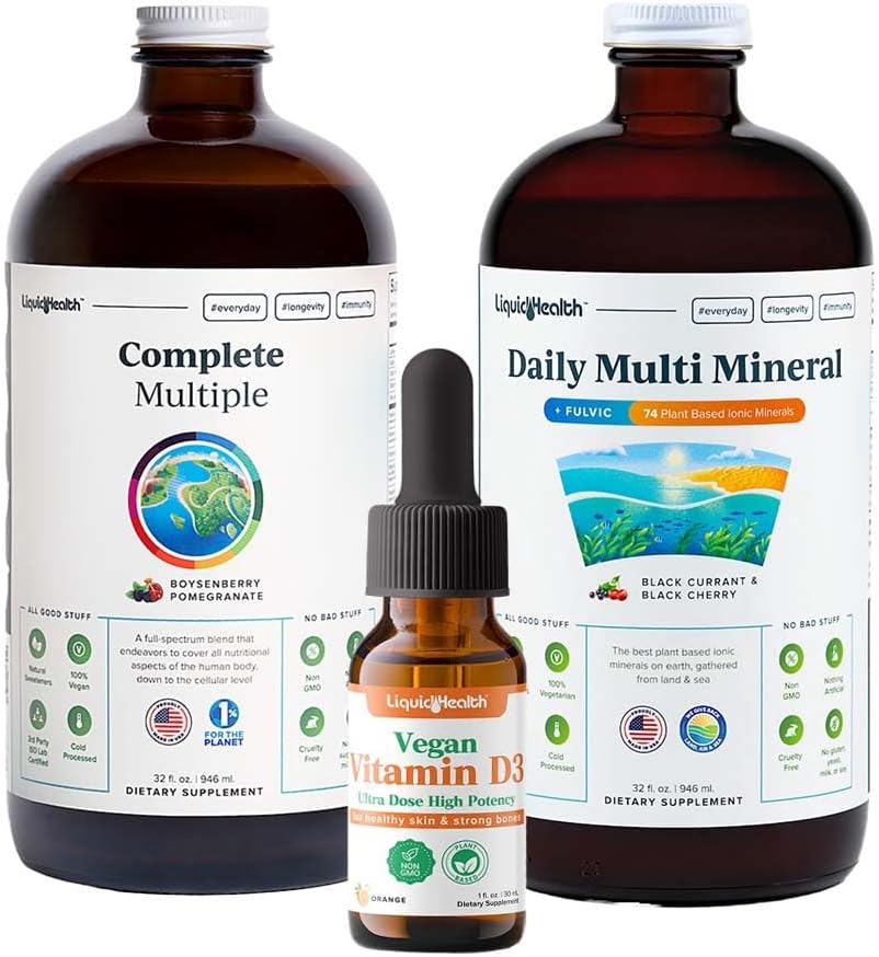 LIQUIDHEALTH Ultra Immunity Liquid Vitamin Bundle für Erwachsene mit komplettem Multivitamin, Tägliche Multimineralien und Vegan Vitamin D3 Tropfen - Immununterstützung Vitamine, Ganze Lebensmittel, Vegan, Non GMO