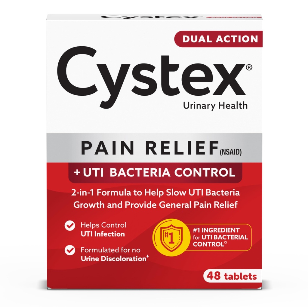 Cystex Dual-Action UTI Pain Relief & Prevention Tablets - 2-in-1 Formula Relieves Discomfort & Slows Bacterial Growth - Non-Staining - 48-Count
