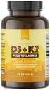 Vitamina di Rhythm naturale D3 + K2 (MK7) Plus Vitamina A, per Bone, Cuore e Salute Immune, 30 capsule
