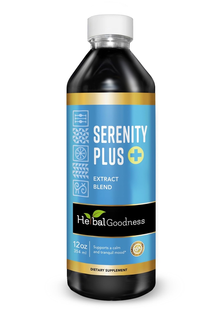 Herbal Goodness Serenity Liquid Extract – Chamomile, Lemon Balm, Valerian Root & Guava Leaf | Natural Calm Sleep Aid for Adults | Relaxing Botanical Blend for Calm, Rest & Wind-Down Support | 12 fl oz