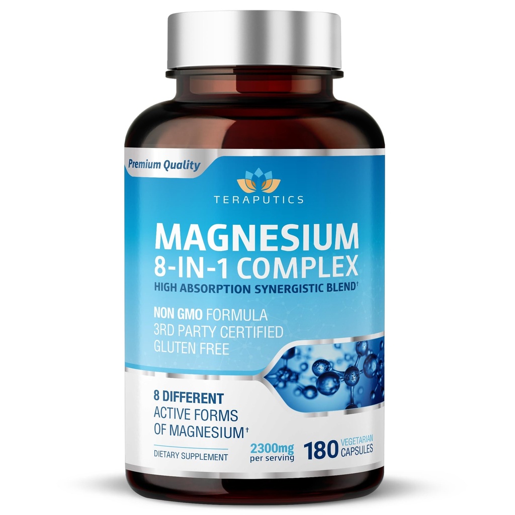 8 in 1 Magnesium Complex for Women & Men 426mg | 180 Vegan Capsules | MAG-8 Blend: Citrate, Bisglycinate, Malate, & More | Non-GMO Magnesio Complex Supplement | Provides 100% Daily Recommended Value
