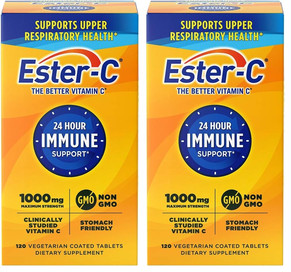 Ester-C Vitamin C 1000 mg Coated Tablets, Immune System Booster, Stomach-Friendly Supplement, 120 Count (Pack of 2)