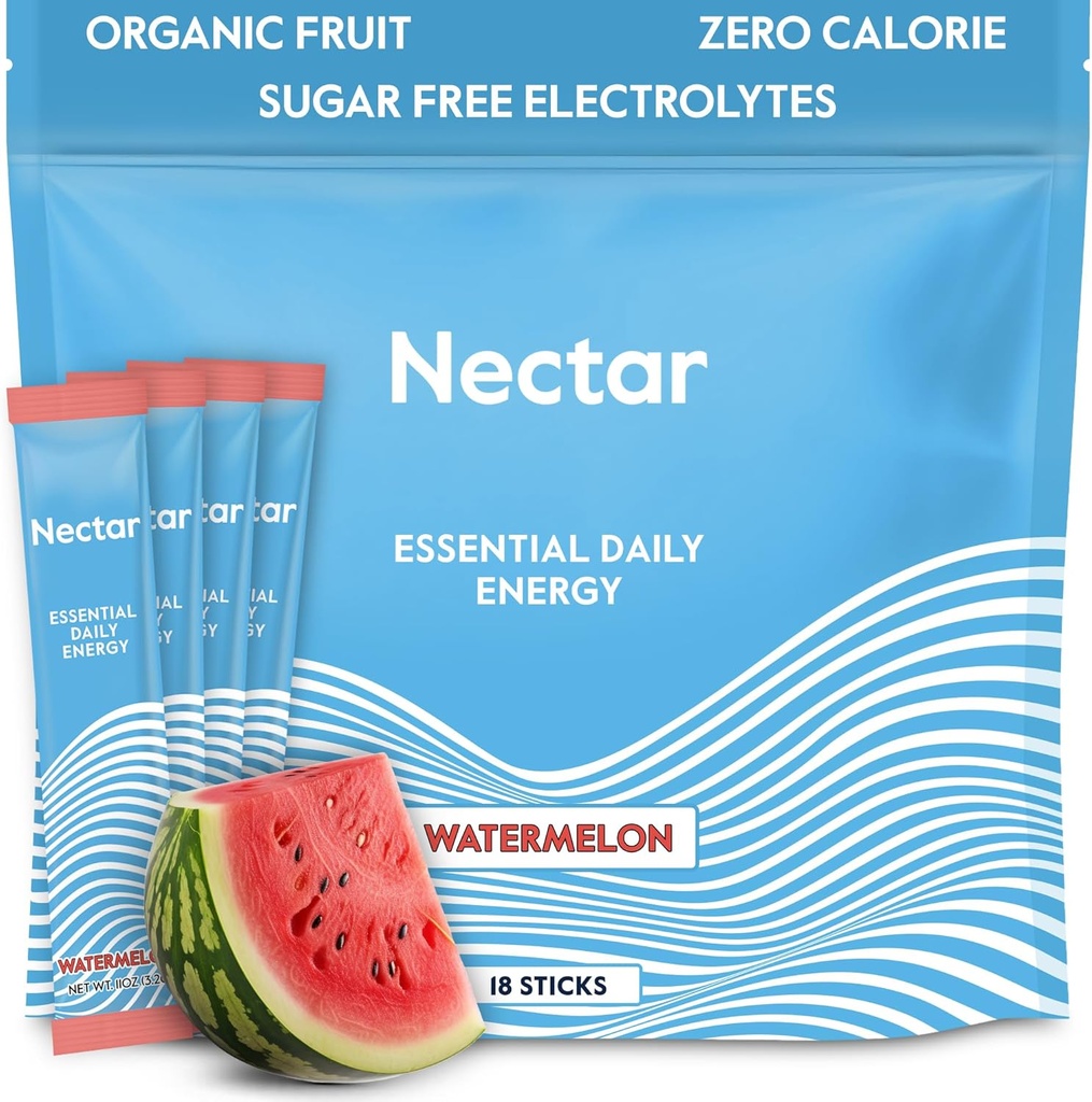 Nectar Energy Booster - Organic Caffeine, B12 & Elektrolyte - Zuckerfrei & Zero Calorie – Gesunde Kaffee-, Energy Drink & Soda Alternative – Hydration & Energy Supplement (Watermelon 18 Pakete)