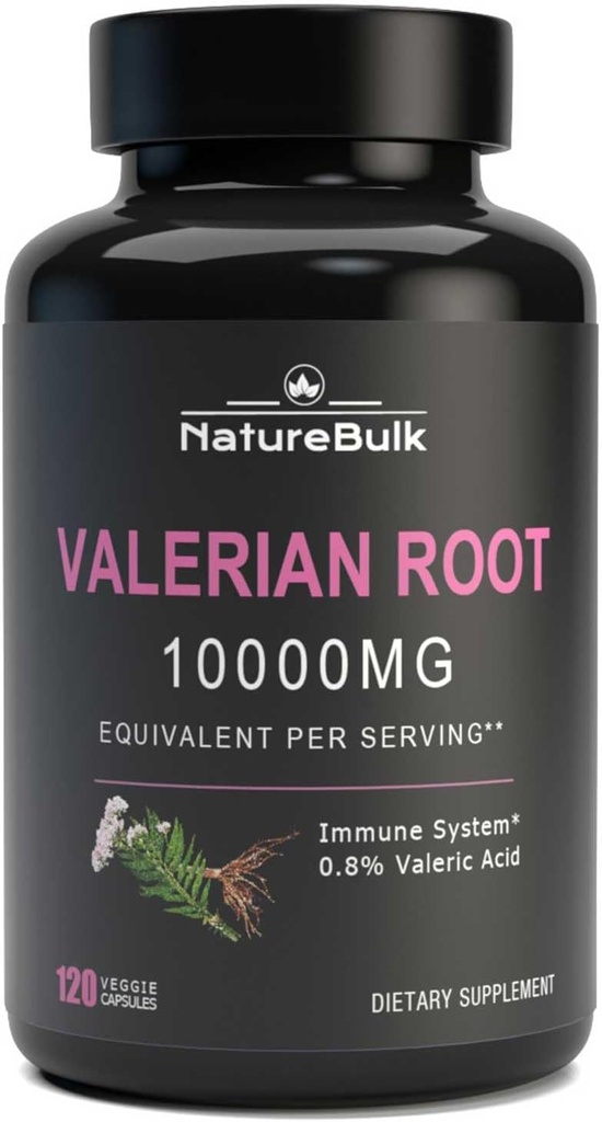 Gélules de racines valérianes -Équivalent à 10000mg, 4X Extrait concentré - Très concentré, 120 Capsules