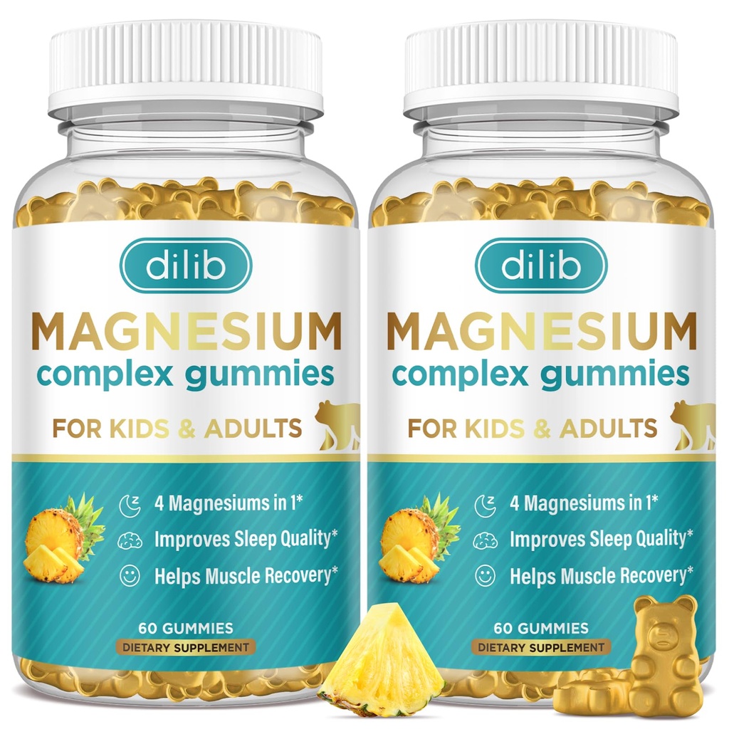 Magnesium Complex Gummies- Calm Chewable Gummies for Kids & Adults- Magnesium Glycinate, Taurate, Citrate, Malate, Supplement-Support Calm Stress Relief, Bone, Muscle, Mood Vegan, 120ct