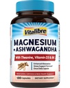 Vitalibre Magnesium Complex with Ashwagandha & L-Theanine - Stress Relief, Bone & Relaxation Support - w/Vitamin D3, B6 - Glycinate, Citrate, Malate, Taurate - 180 Vegan Capsules, Non-GMO, Gluten free