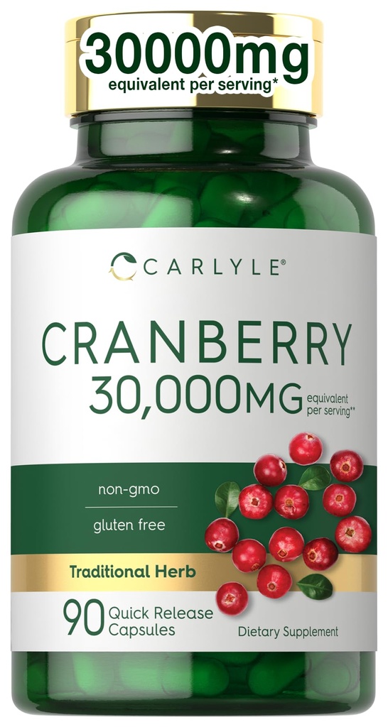 Carlyle Cranberry Supplement | 30.000mg | 90 Kapseln | Non-GMO und Gluten Kostenlose Formel | Cranberry Pillen aus Konzentrat Extrakt
