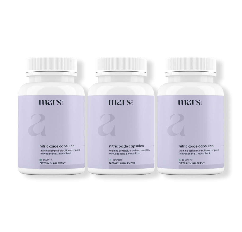 Mars Nitric Oxide Capsules with L-Arginine & L-Citrulline, Pre Workout Nitric Oxide Supplement for Men, Blood Flow & Circulation Support, Pack of 3