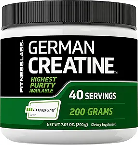 Fitness Labs Deutsche Kreatin Pulver | 7.05 oz | 39 Servierungen | Creapure | Monohydrate Pulver | Non-GMO, Glutenfreie Ergänzung