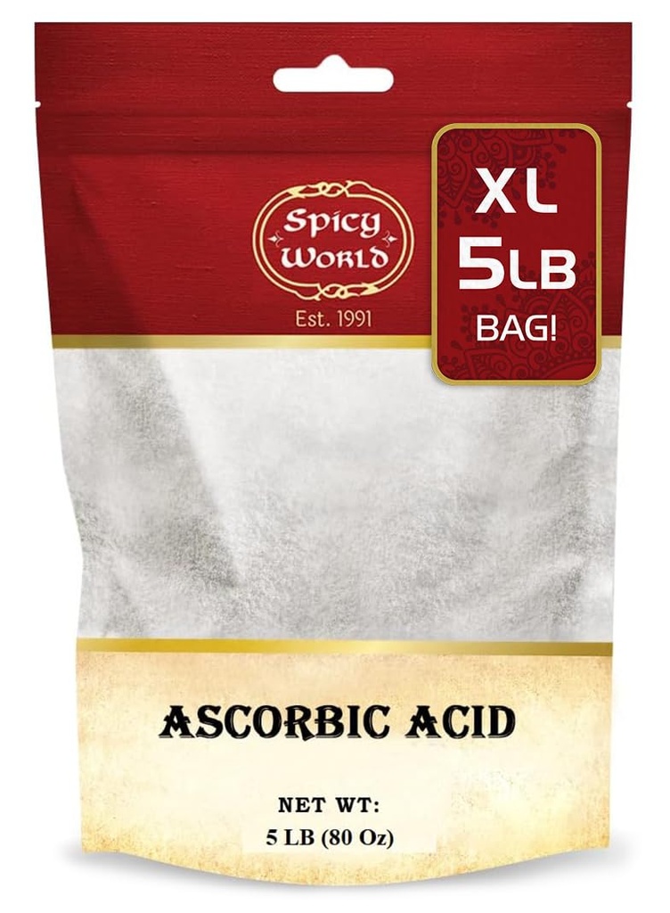 Spicy World Ascorbic Säure Vitamin C Pulver 5 LB - Nahrungsergänzungsmittel, reines VIT C Pulver USP Bulk