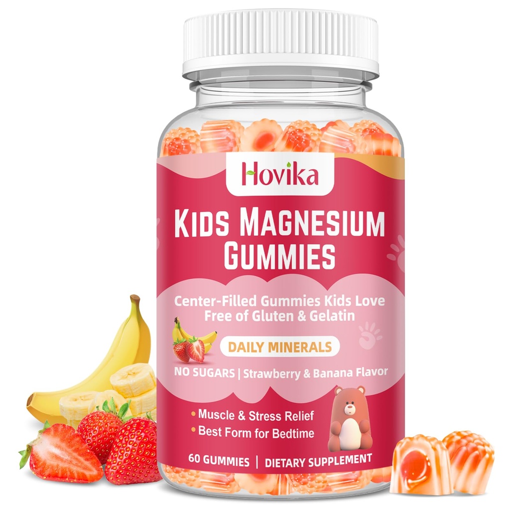 Magnesium Glycinate Gummies for Kids: Calm Magnesium Supplement for Kids & Adults with Zinc Citrate, GABA, Chamomile, Vitamin B6 & C - Sleep, Relaxation & Focus, Strawberry & Banana Flavor 60 Count