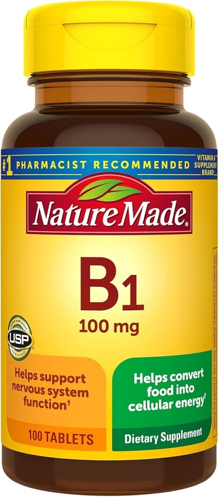Vitamina B1 100mg, Integratore alimentare per il supporto al metabolismo energetico, 100 compresse, 100 giorni di alimentazione.