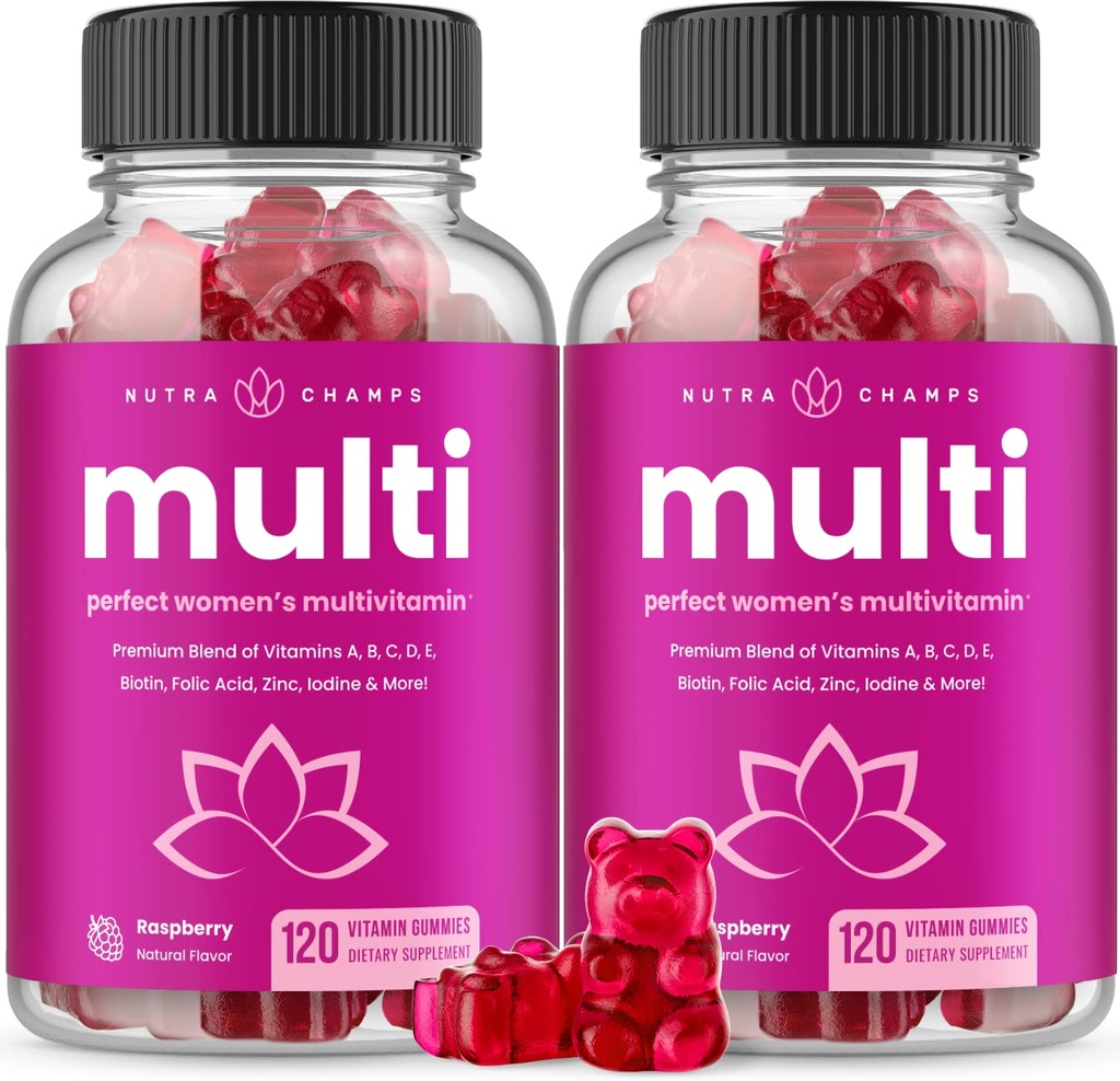NutraChamps Multivitamin for Women, 240 Count, Vitamins A, B, C, D, E, Biotin, Folic Acid, Womens Gummy Multivitamins, Chewable Daily (Pack of 2)