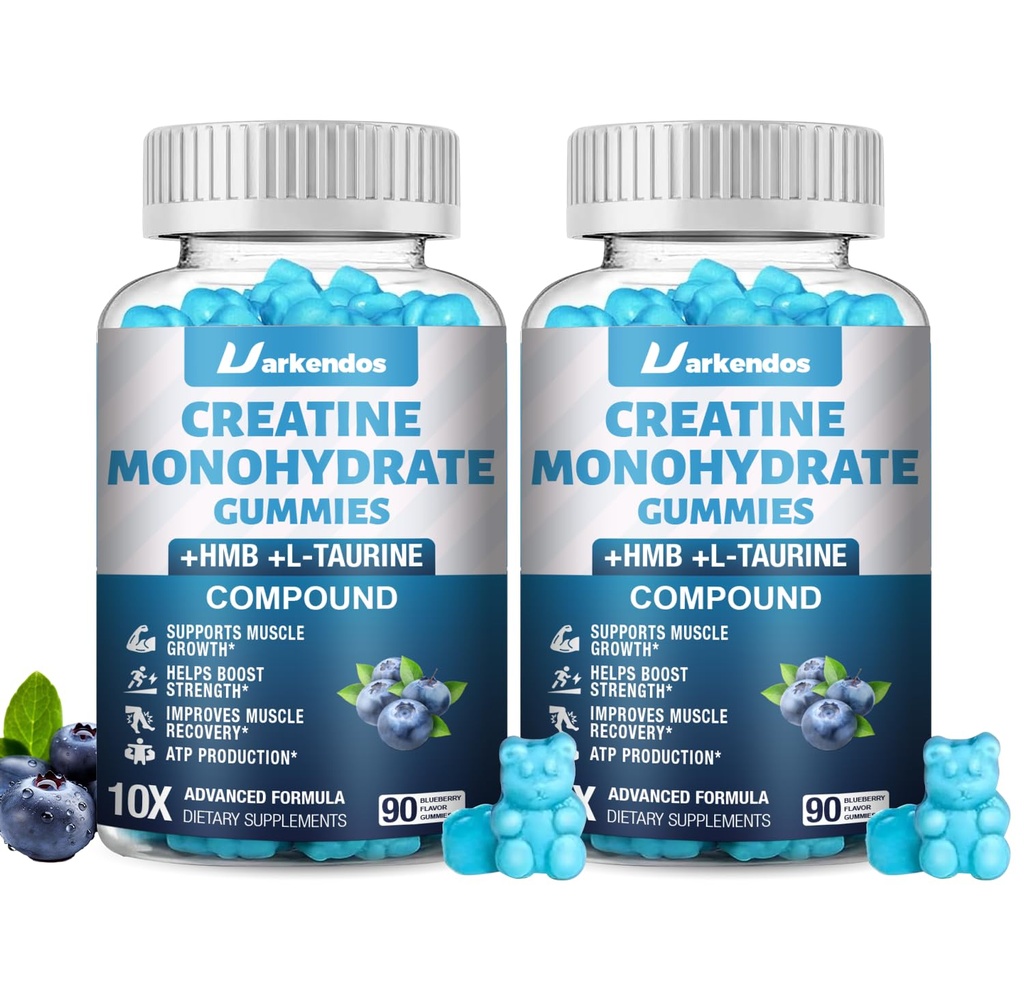 2 Pack Creatine HMB Monohydrate Gummies, Contains Vitamin B6, B12 and L-Taurine,Creatine Gummies for Men & Women, Promote Muscle Growth, Blueberry Flavor Supplement