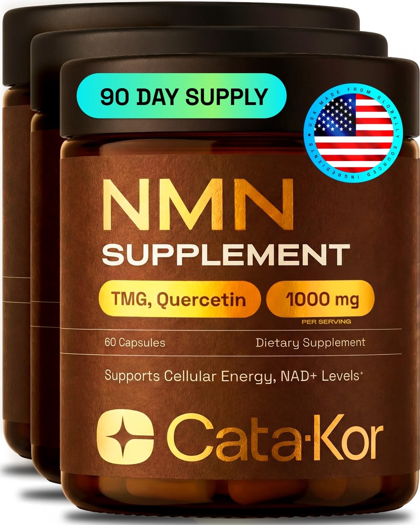 Cata-Kor NMN Supplement – 4-in-1 NAD Supplement with Quercetin | TMG | Resveratrol – NMNH Alternative – Supports Cellular Energy & NAD+ Levels – 180 Capsules – Third-Party Tested (3 Pack)