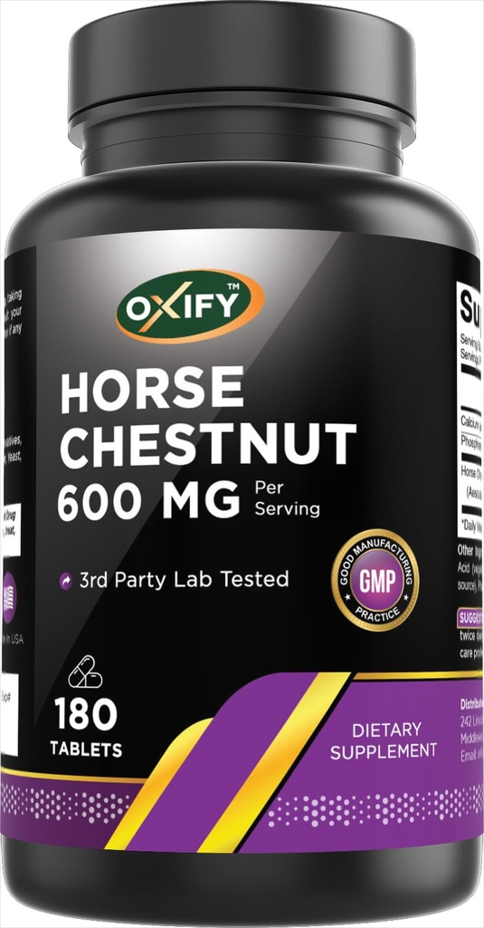 Oxify Horse Chestnut 600 mg | 180 Tablets | Gluten-Free, Non-GMO | Supplement Made in USA
