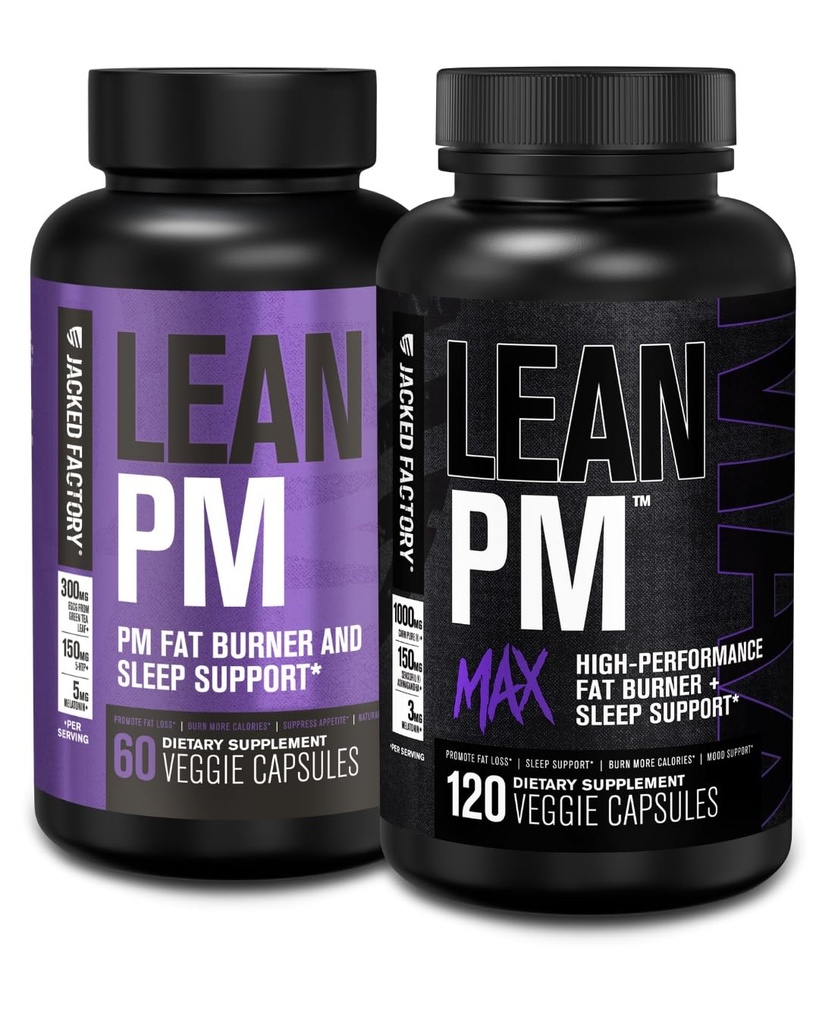 Jacked Factory Lean PM & Lean PM Max Night Time Fat Burner, Sleep Aid Supplement, & Appetite Suppressant for Men and Women (180 Capsules)
