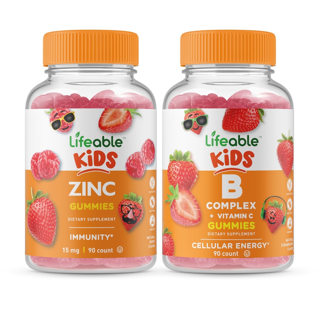 Lebensfähige Zink Kids + B Complex Kids, Gummie Bundle - Große Verkostung, Vitamin-Ergänzung, Glutenfrei, GMO frei, Kaugummi