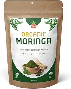 Polvere di Foglia di Moringa Organica – USDA Certificato Superfood Verde | Energia Naturale & Supporto Immune – Vegan, Non OGM, Gluten-Free – Pure Raw Moringa per Smoothies, Teas, Cooking – 8oz Pouch Resealable