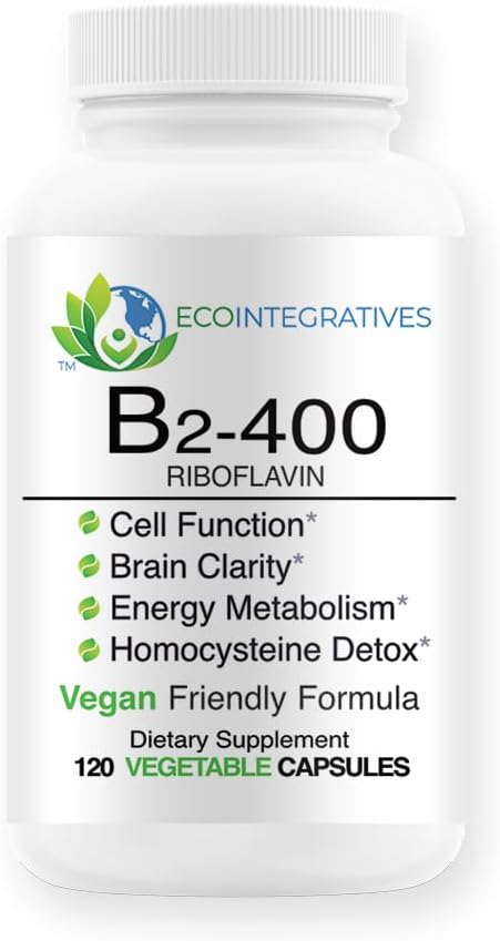 B2-400 Pure Riboflavin - Nervous System Health, Homocysteine Detox, Cardiovascolare, Aiuta a migliorare l'energia, Clarity mentale, Metabolismo e funzione cellulare (120)