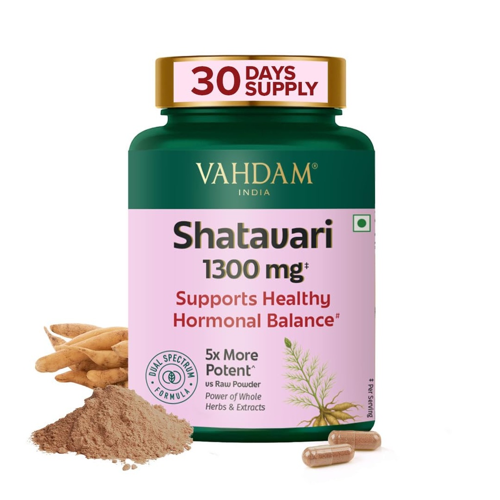 VAHDAM Shatavari Capsules | Menopause, Lactation, Postnatal Recovery & Hormonal Balance | 5X More Potent than Regular Powder | Dual Spectrum Formula | Vegan, Gluten-Free | 60 Veg Capsules