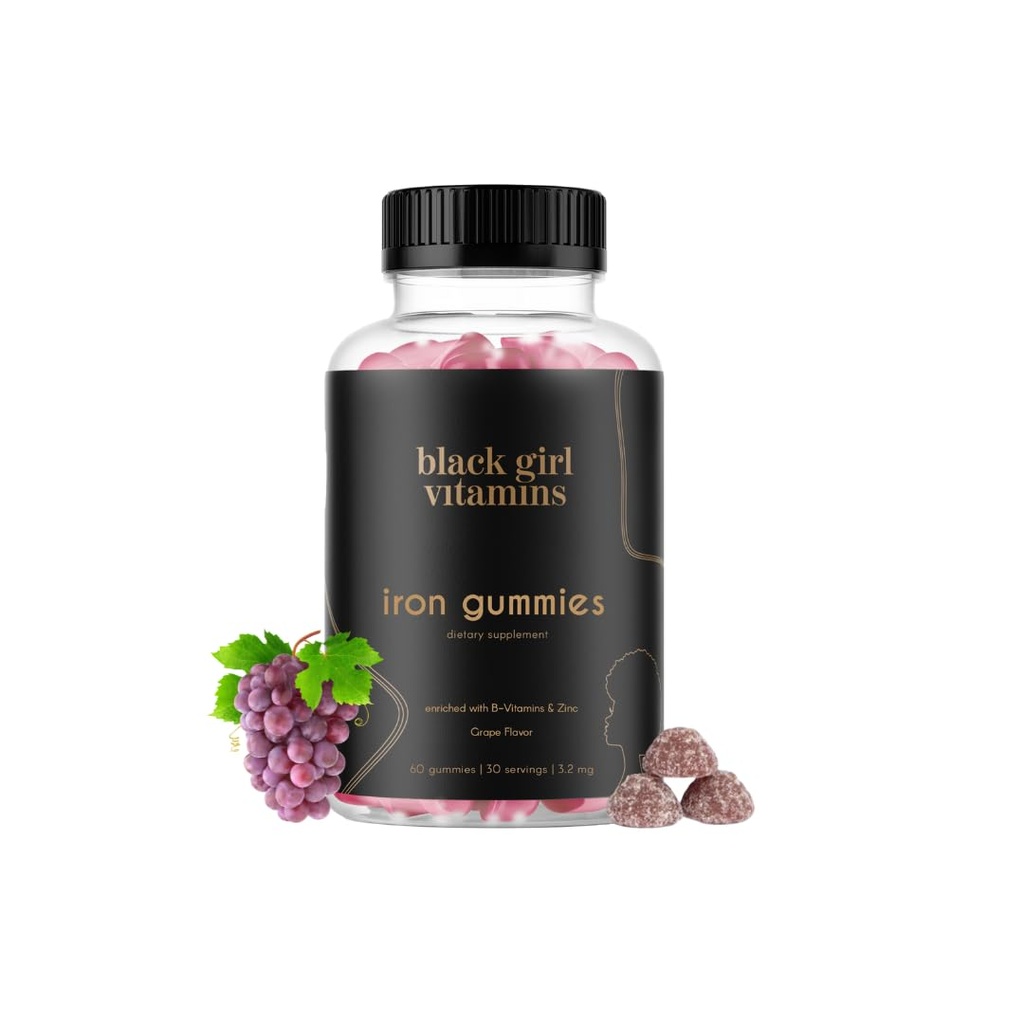 Black Girl Vitamins - Iron Gummies (20 mg), unterstützt Eisenmangel und Anämie, Glutenfrei, Gelatinfrei, Made in USA (Schleife, 60 Count) 30 Tage Versorgung