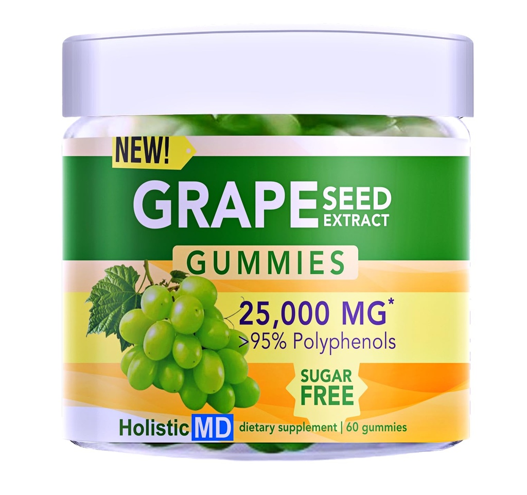 Estratto di semi d'uva Gummies | Olio di semi d'uva 25.000 mg 50x Originale | >95% Polifenoli | #1 Grape Seed Gummies in USA | Zucchero Vegan | Grape Flavor 60 ct