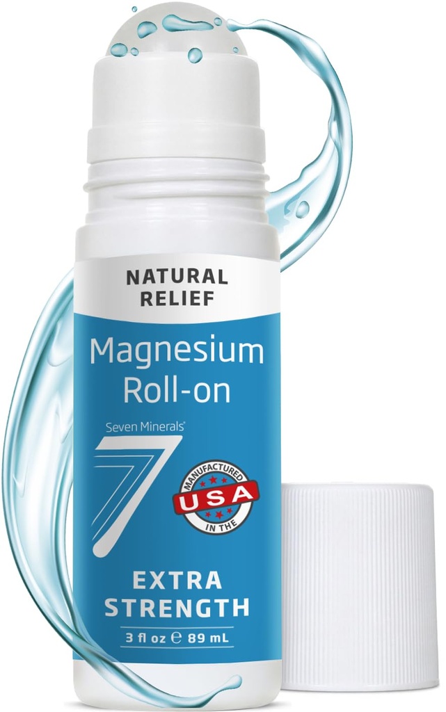 Seven Minerals Extra Strength Magnesium Roll On Stick - Pure USP Grade Magnesium for Feet, Sleep, Muscle Pain & Cramps - Fast Absorbing & Mess-Free, USA Made, 3 Fl Oz