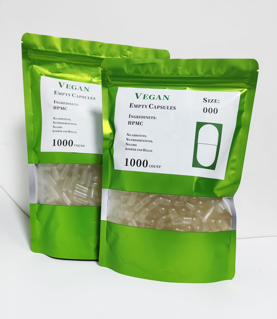 000 Capsules Separated-1000 Count Plant Base Clear Empty Veg Capsule Size 000 Halal Certificate for Vegetarian Capsules DIY Filling