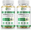 Huile d'Origan à l'huile de graines noires, 6000mg Huile d'Origan Capsules Bio Natural Carvacrol & Thymoquinone, Imune Soutien digestif, Non-OGM, Sans gluten, 120 Compte