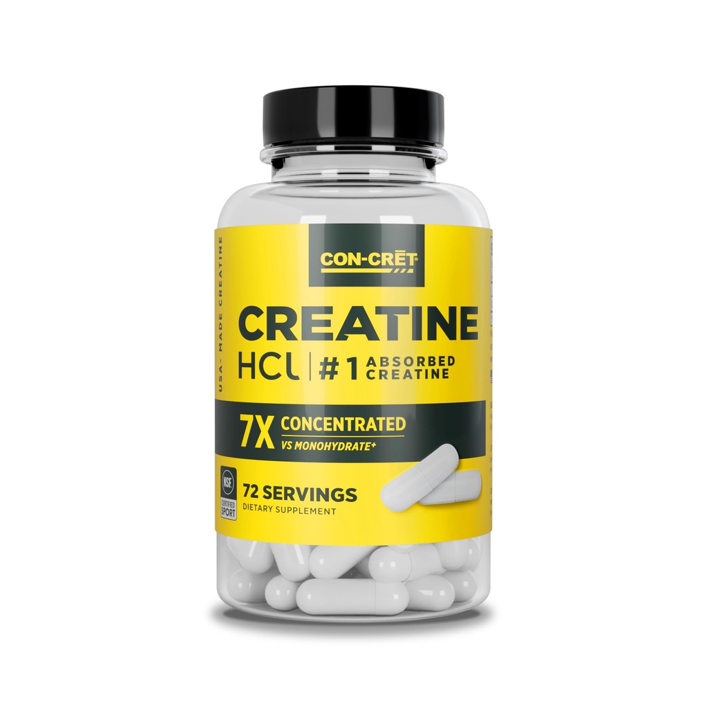CON-CRET Creatine HCl Capsules | Muscle, Cognitive, Cellular Energy Support | No Bloating or Cramps | USA Made & NSF Certified | Creatine Pills (72ct)