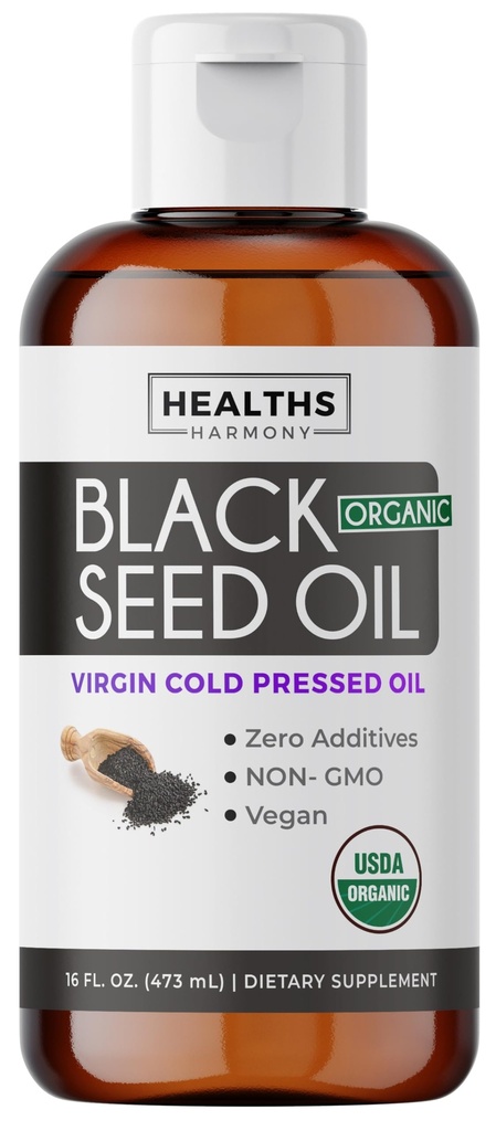 USDA Organic Black Seed Oil Liquid (16 fl oz) Premium Cold-Pressed Nigella Sativa Producing Pure Black Cumin Seed Oil - Antioxidant Supplement - Vegan, Gluten-Free, & Non-GMO (Keine Pillen oder Kapseln)