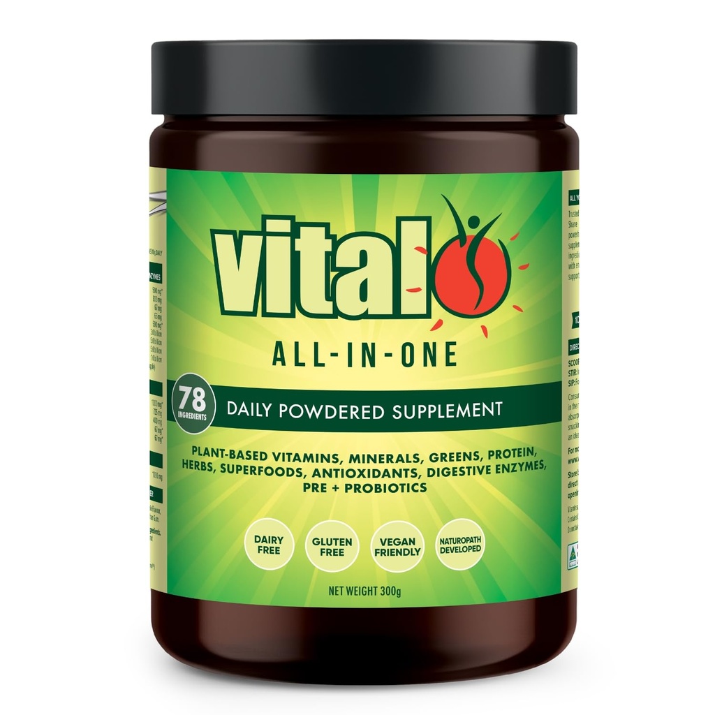 Vital All-in-One Daily Powdered Supplement - Natural Greens Superfood Powder for Energy & Health, Super Greens Powder Drink Mix with Probiotic & Antioxidant Support - 10.58 oz (300 g)