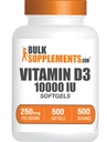 BulkSupplements.com Vitamine D3 10000IU Softgels - Cholecalciferol, supplément D3, vitamine D 10000 UI - 1 vitamine D3 Softgel (250mcg de vitamine D) par portion - 500 jours d'approvisionnement, 500 Softgels