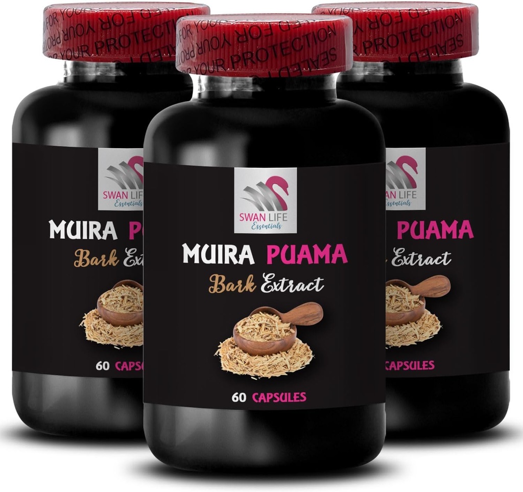 Pflanzenbasierte Quelle - Muira PUAMA BARK Extrakt - Dynamischer Kräuterantrieb, natürlicher Lift, Widerstand Boost, Tägliche Wiederaufladung, Energieverstärkende Mischung, Vitalleistung, Balanced Boost Blend 3 Flaschen 180 Kapseln