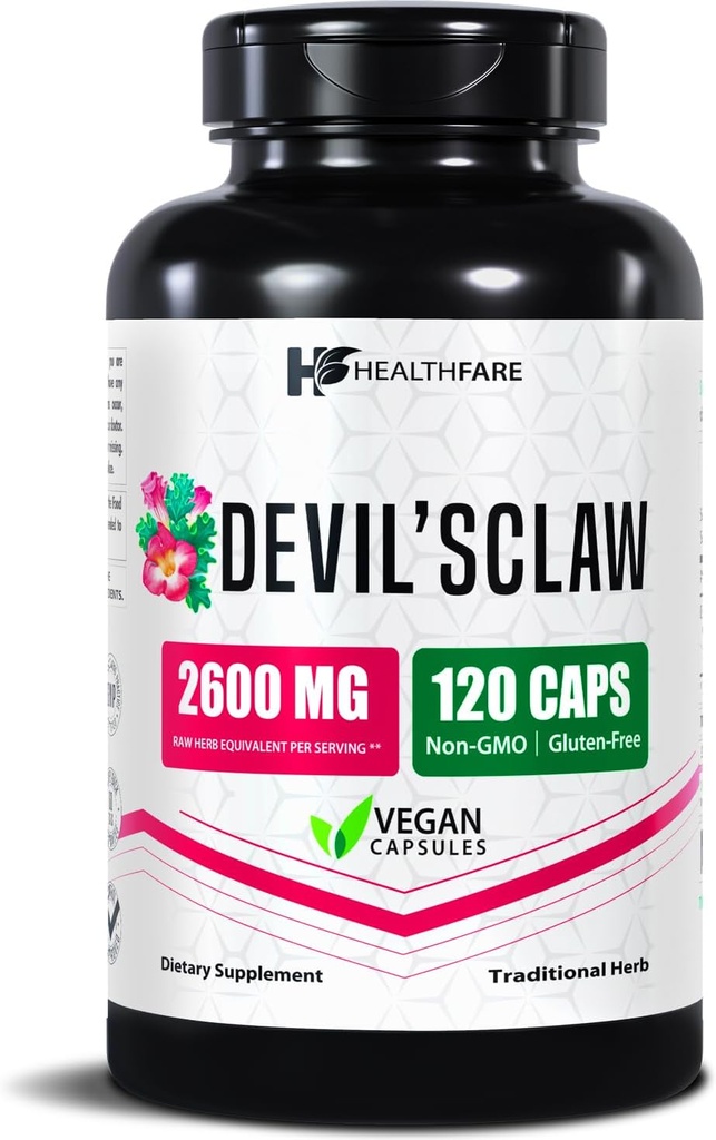 Healthfare Devils Claw Root | 2600mg Herbal Supplement | 120 Vegan Capsules | Estratto di radice concentrato per il supporto misto | Non-GMO, Gluten-Free | Made in USA