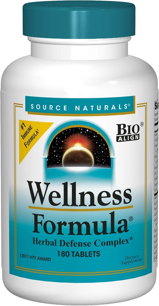 Fonte Naturals Wellness Formula Bio-Allineato, Vitamine Echinacea Free & Herbal Defense - Integratore di Supporto per Sistema Immune & Immunity Booster - 180 Conte