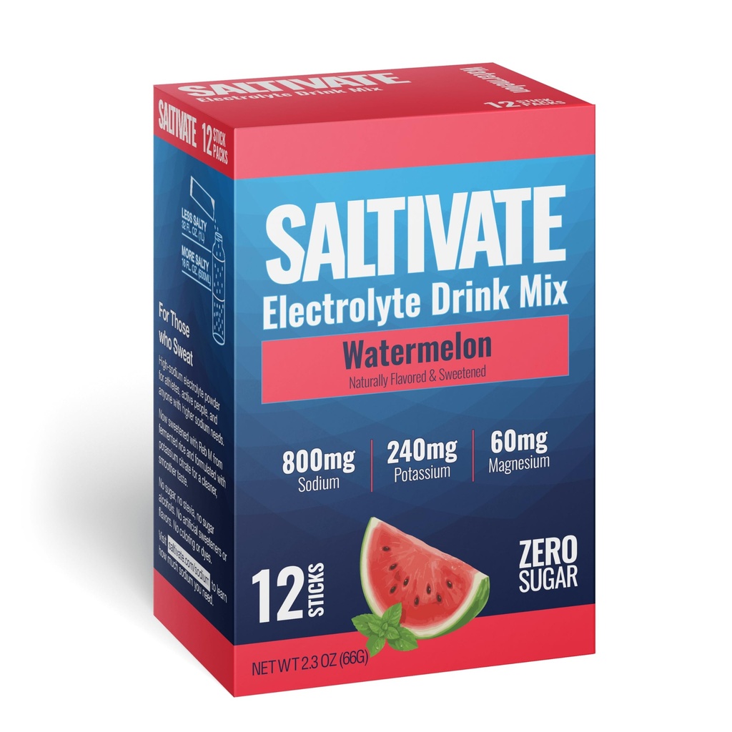 Zero Sugar Electrolyte Packets Watermelon Pack | High Sodium Potassium Magnesium Electrolytes | No Sugar No Carbs, with Stevia - for Sweat, Keto, POTS, Fasting | Makes 32 Fl Oz (Pack of 12)