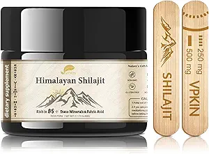 Shilajit Resin Pure Himalayan Natural Organic Shilajit Supplement mit Fluvic Säure und 85+ Spuren Mineralien für Energie,Immune & Metabolism Support,60 Gramm