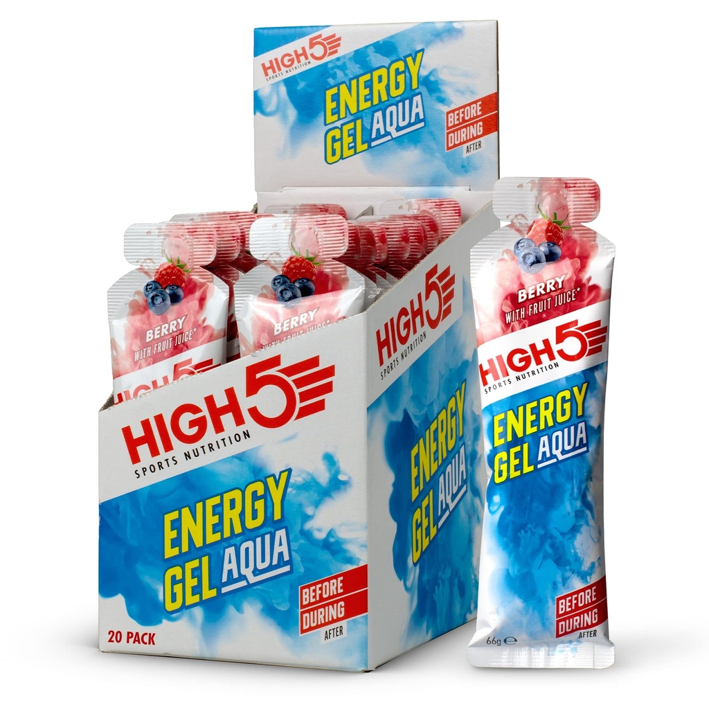 HIGH5 Energy Gel Aqua Liquid Quick Release Energy On The Go from Natural Fruit Juice (20 x 66g Sachets) (Berry)