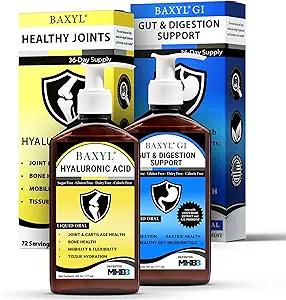 BAXYL + GI Bundle - Acido Ialuronico Liquido per Rilievo Congiunto & MHB3Hyaluronan e Amaferm per Digestione, Soccorso Digestivo & Stomach