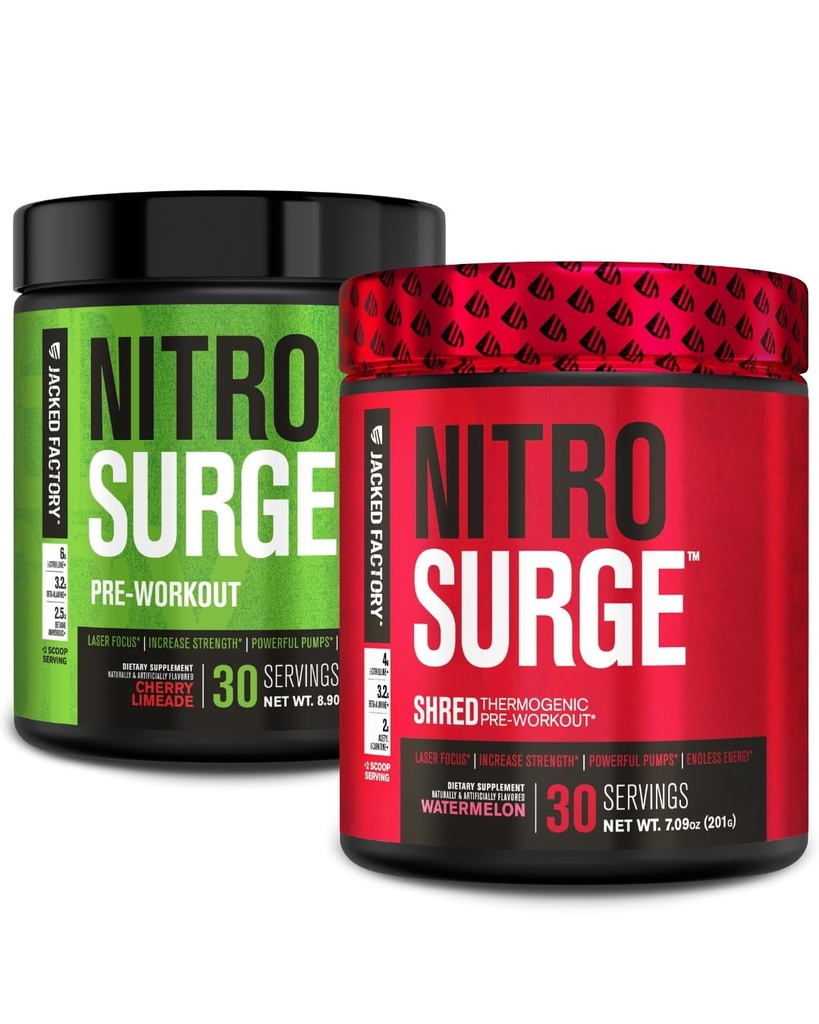 Pré-entraînement à la nitrosurgie de l'usine Jacked en cerise Limeade et pastèque Nitrosurge Pré-entraînement thermogénique Shred pour les hommes et les femmes
