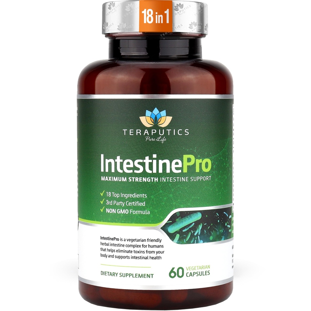 IntestinePro - Supplément santé Gut avec wormwood non-OGM, noyer noir, girofle, graines de citrouille + 14 Plus Ingrédients Premium - Soutien naturel pour les humains - 60 capsules végétariennes