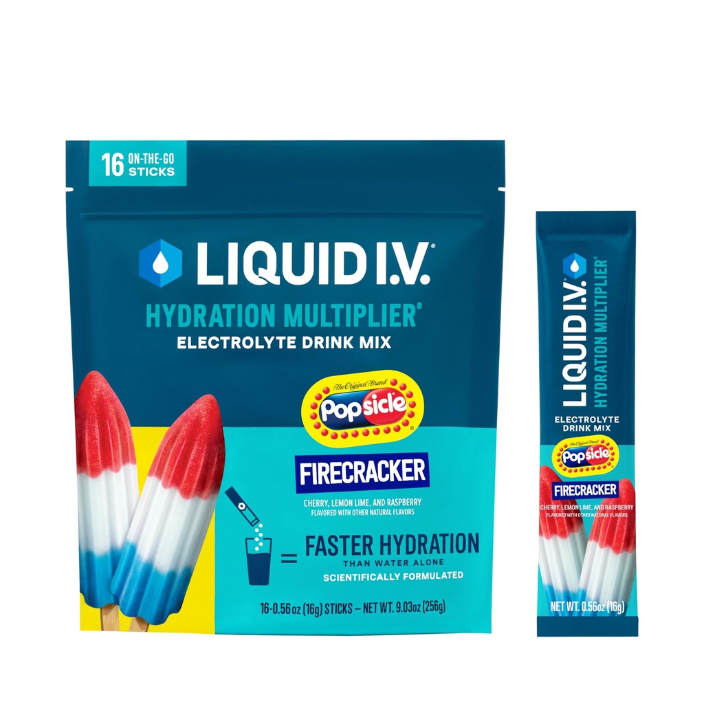 Liquid I.V.® Hydration Multiplier - Popsicle Firecracker | Elektrolytpulver-Getränkmischung | 1 Packung (16 Servierungen)