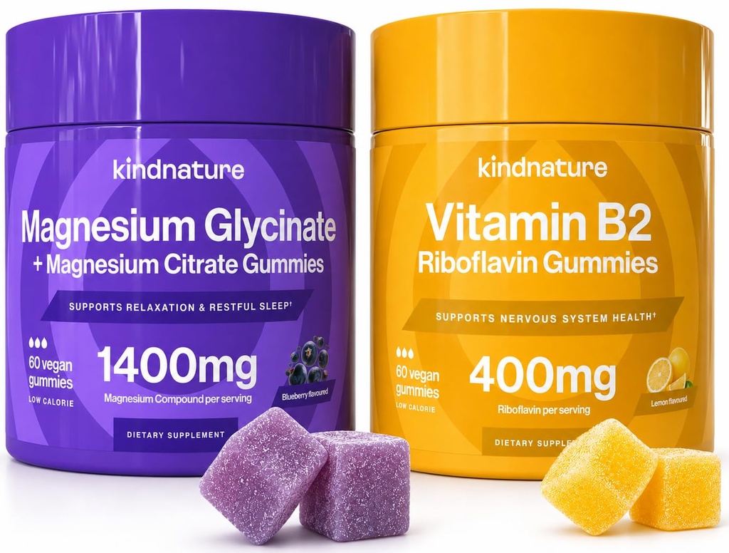 kindnature Migraine Relief Power Duo: B2 & Magnesium Gummis Bundle