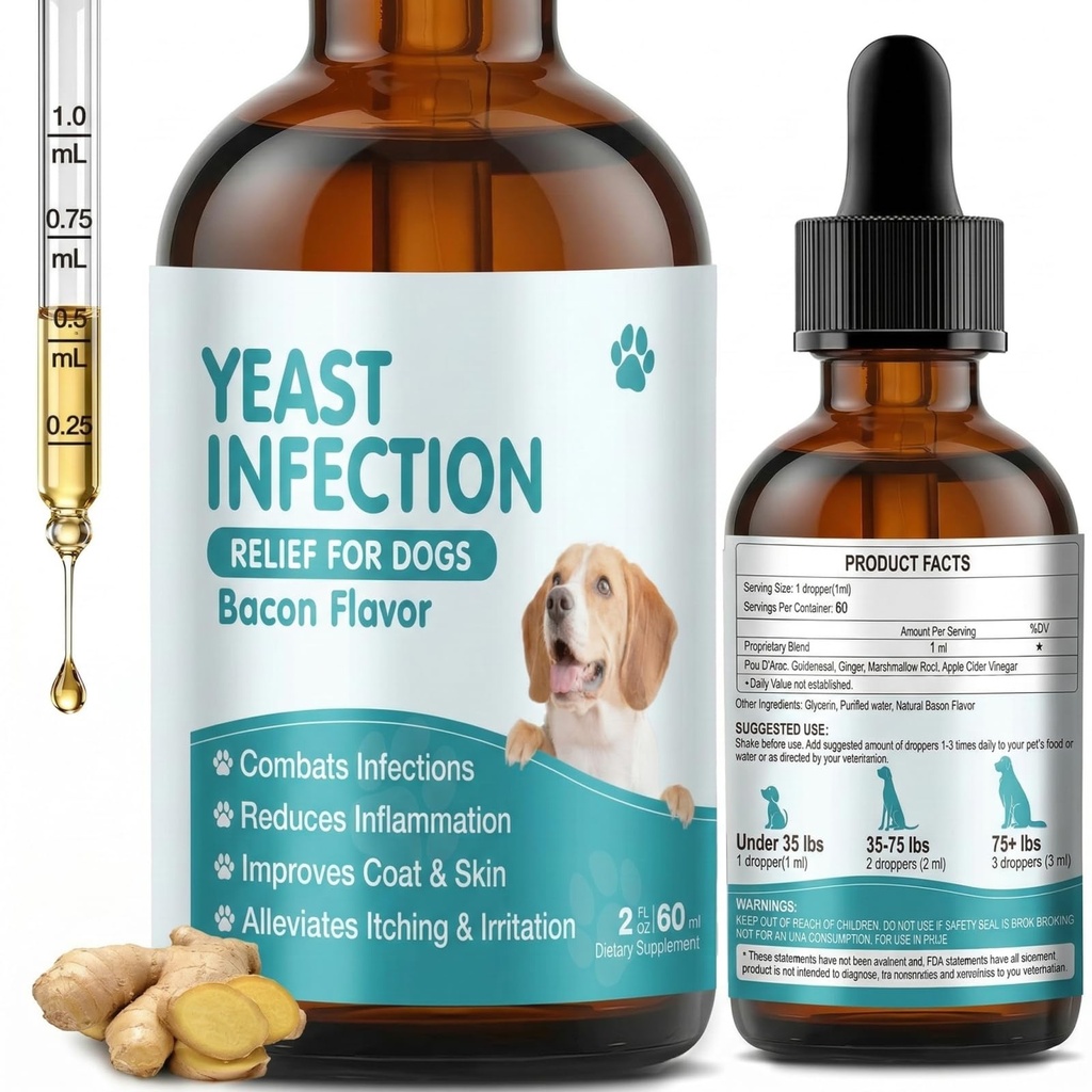 Natural Yeast Infection Treatment for Dogs Relief Itchy Skin & Ear Treatment - Reduces Irritation & Relieves Itching and Allergy for Puppies & Adult Dogs
