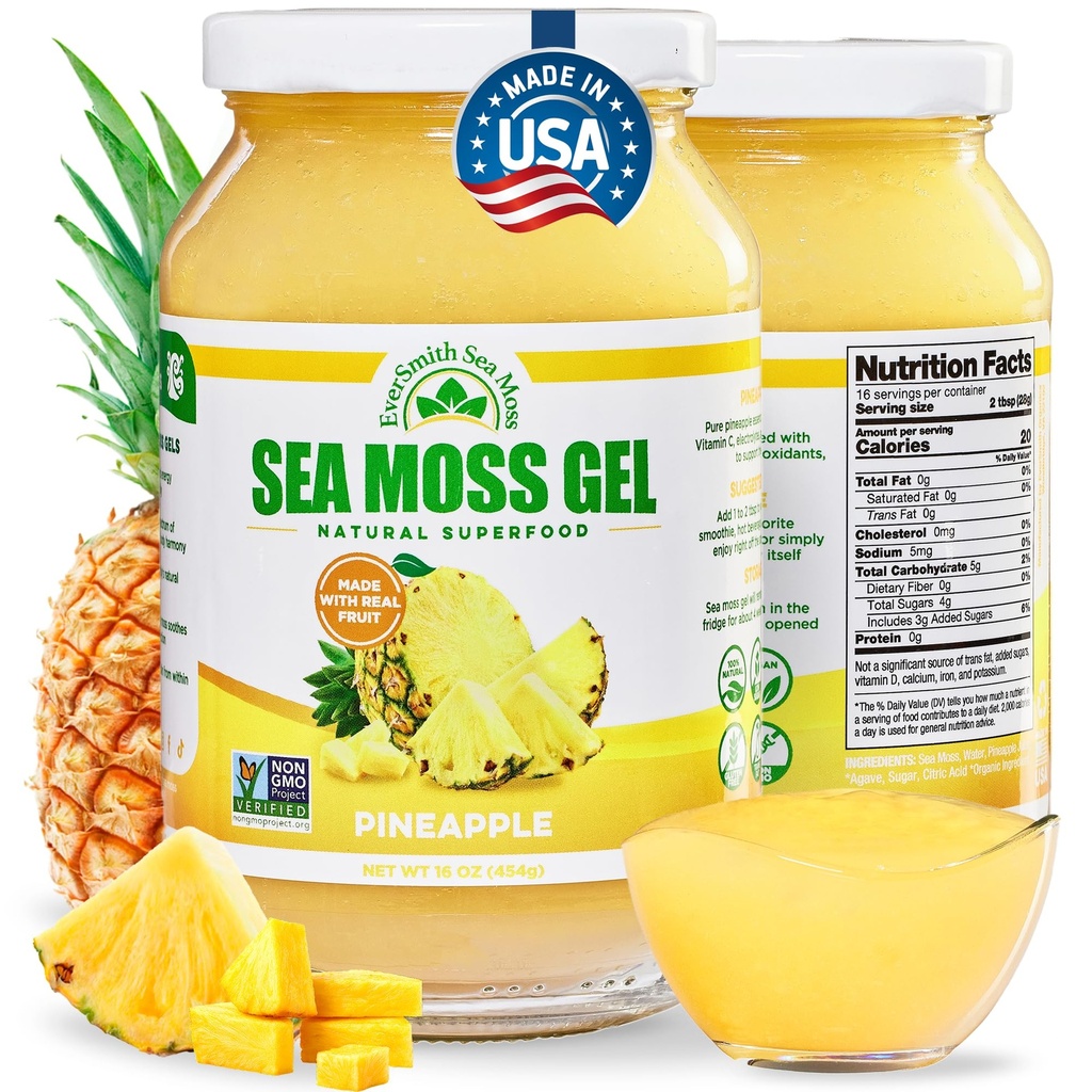 Wildcrafted Irish Sea Moss Gel | Made in USA | Rich in Vitamins & Minerals | Sea Moss Gel Raw | Supplemento nutrizionale | Ananas (16 oz)