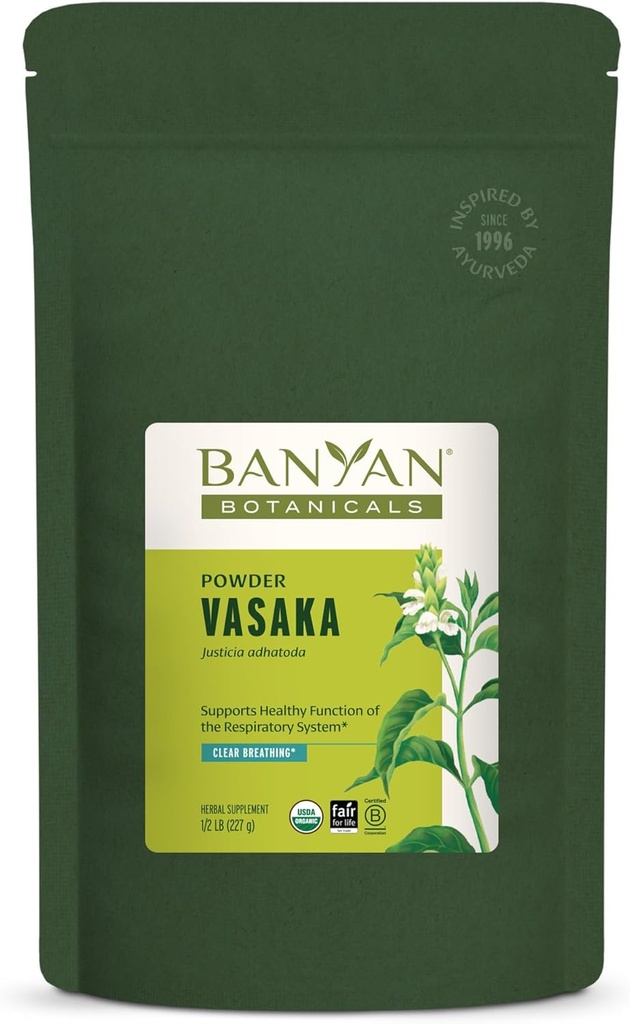 Banyan Botanicals Vasaka Powder - Certified Organic, 1/2 Pound - Adhatoda vasica - unterstützt die richtige Funktion der Lunge und gesunde Atmung*