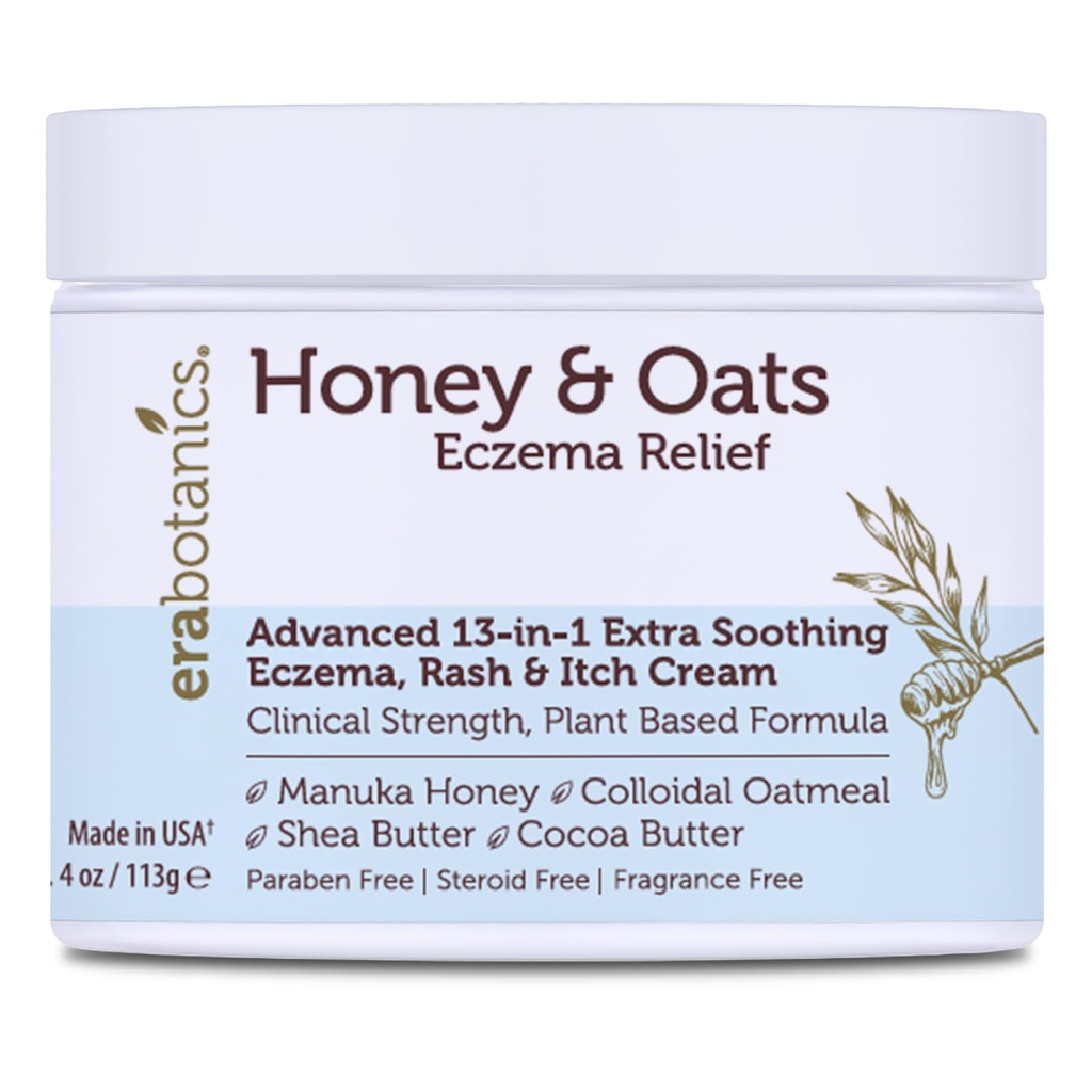 Eczema Cream with Manuka Honey & Colloidal Oatmeal – Extra Strength Anti Itch Cream for Dry, Sensitive Skin – Dermatitis & Itchy Skin Relief Moisturizer for Adults & Kids– Steroid Free Face & Body Use